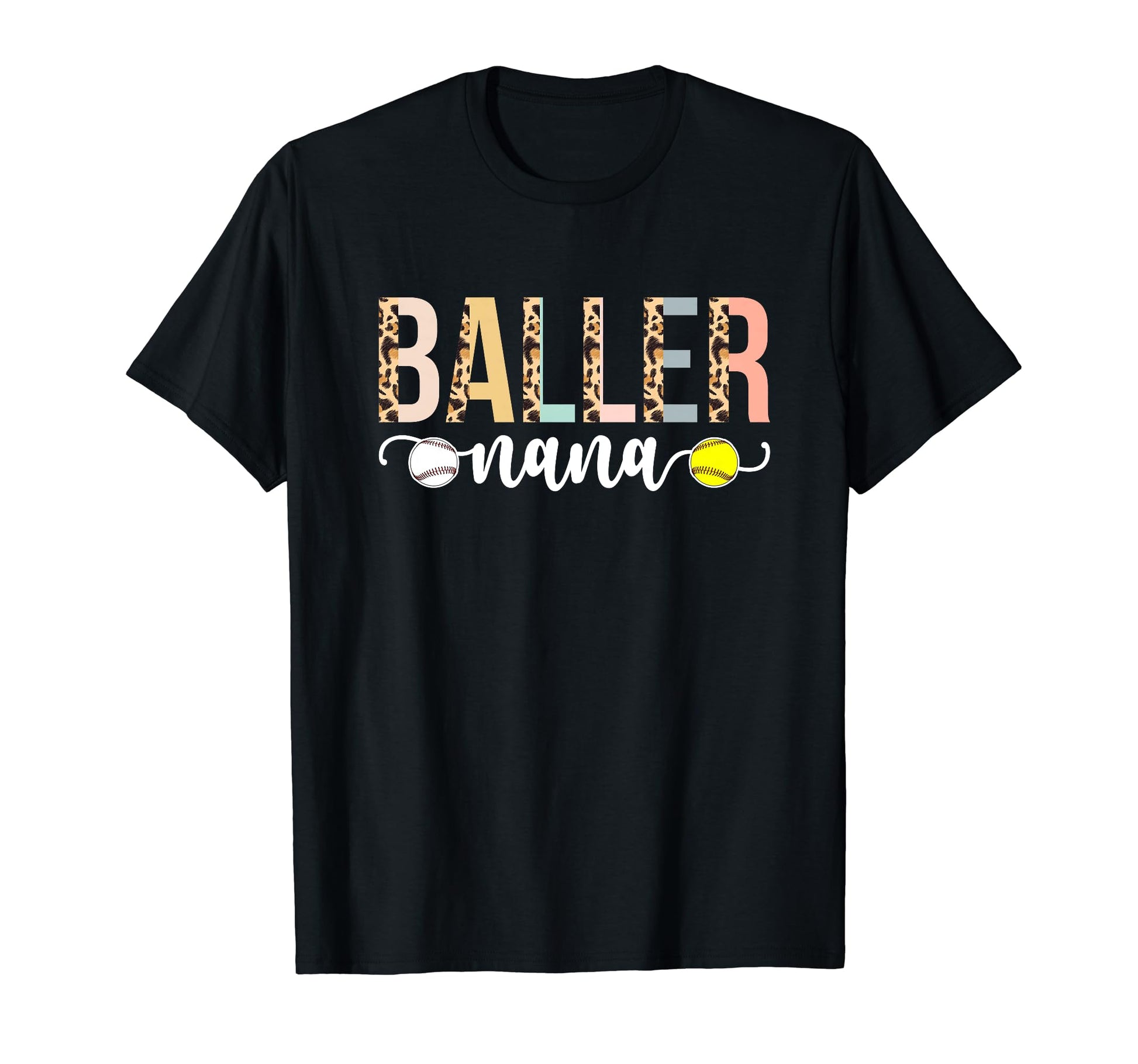 Baller Nana Leopard Softball Baseball T-Shirt - Graphic Print for Adults - T-Shirt, Sweatshirt, Hoodie