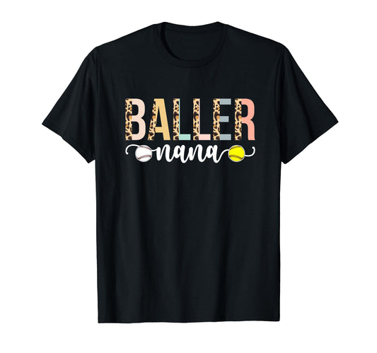 Baller Nana Leopard Softball Baseball T-Shirt - Graphic Print for Adults - T-Shirt, Sweatshirt, Hoodie