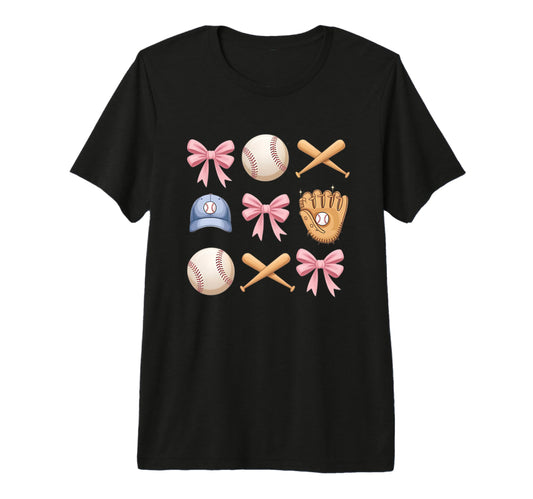 Baseball Coquette Bow Mom Sister Tri T-Shirt - Novelty Apparel for Adults - T-Shirt, Sweatshirt, Hoodie