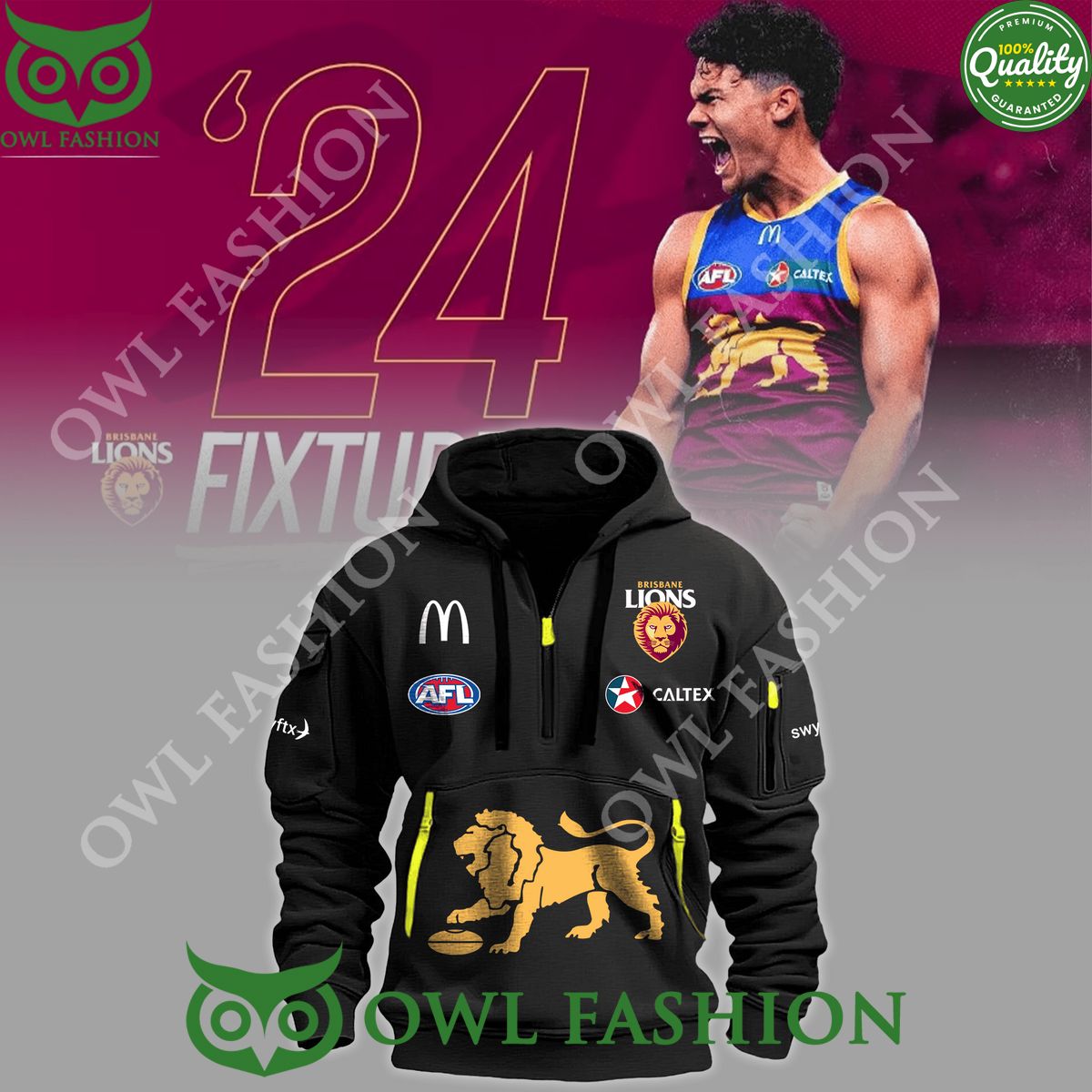 AFL Brisbane Lions 24 Fixture Half Zip Limited 2024 - Adult & Kids T-Shirts, Sweatshirts & Hoodies apparel design preview 1