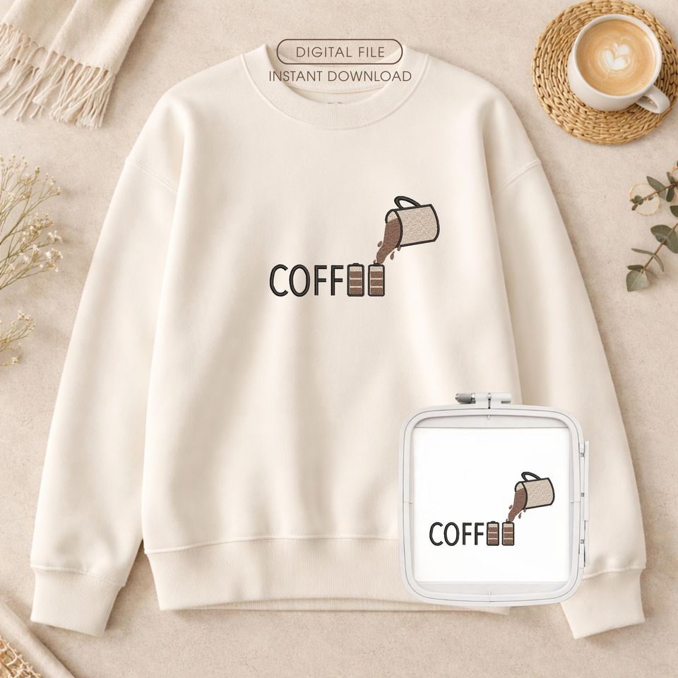 Coffee Time Embroidery Design, Funny Quote Machine - Adult & Kids T-Shirts, Sweatshirts & Hoodies apparel design preview 1