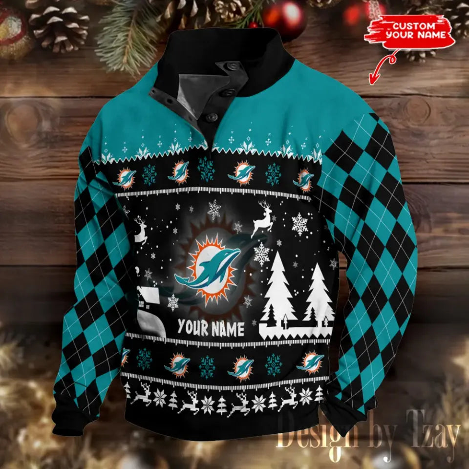 Miami Dolphins Christmas Double Stand Collar Sport - Adult & Kids T-Shirts, Sweatshirts & Hoodies apparel design preview 1