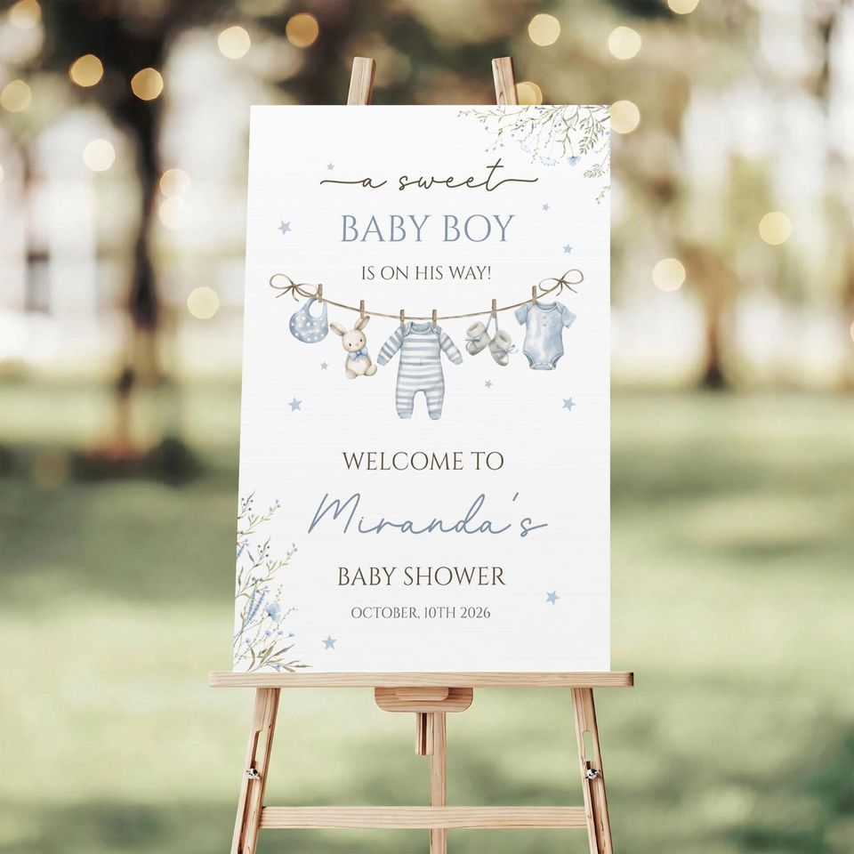 Baby Boy Shower Welcome Sign, Clothesline Poster, - Adult & Kids T-Shirts, Sweatshirts & Hoodies apparel design preview 1