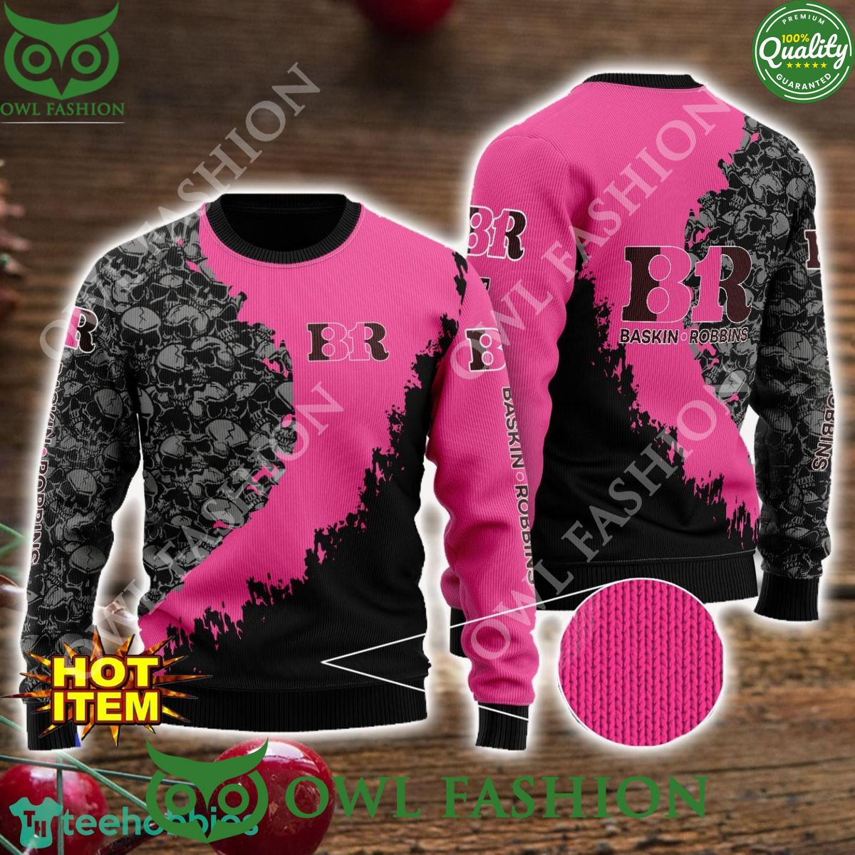 Baskin Robbins Skull Halloween AOP 3D Ugly Sweater - Adult & Kids T-Shirts, Sweatshirts & Hoodies apparel design preview 1