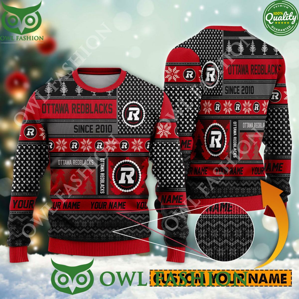 Ottawa Redblacks since 2010 Custom name CFL Ugly - Adult & Kids T-Shirts, Sweatshirts & Hoodies apparel design preview 1
