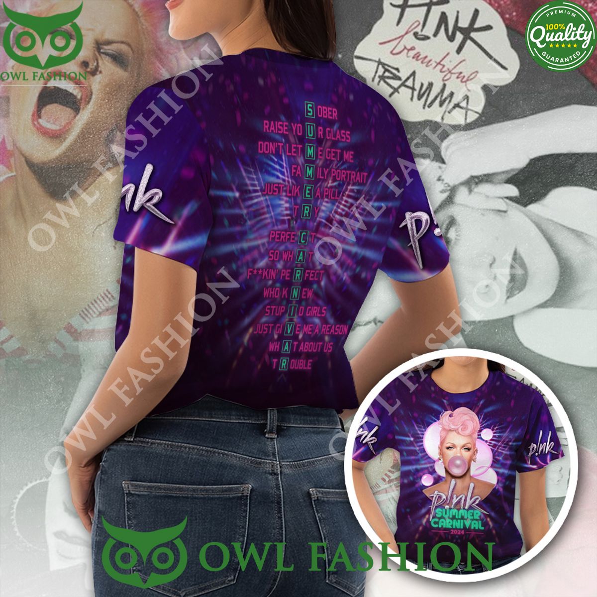 P!nk Song Playlist Summer Carnival 3D - Adult & Kids T-Shirts, Sweatshirts & Hoodies apparel design preview 1