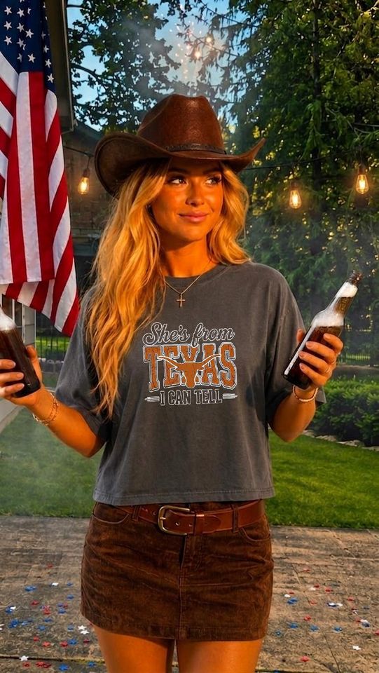 She's From Texas Boxy Retro Western Longhorn Country - Adult & Kids T-Shirts, Sweatshirts & Hoodies apparel design preview 1