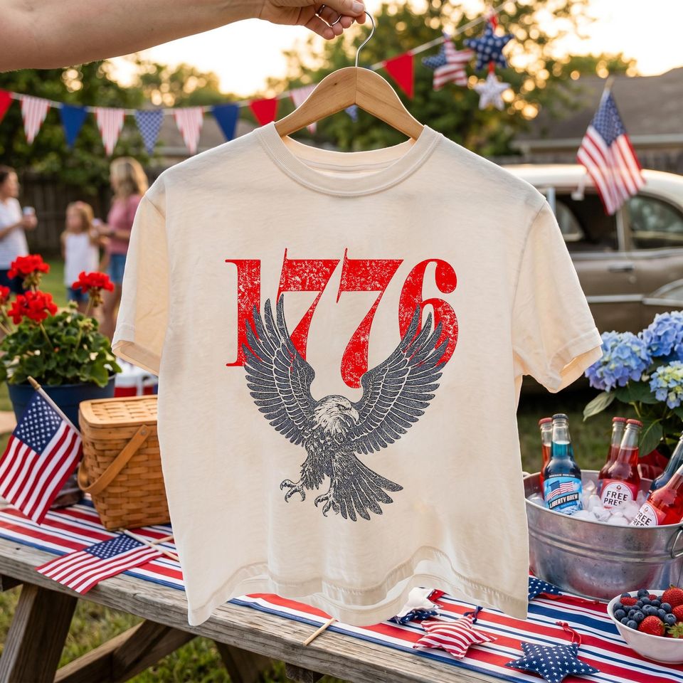 1776 Bald Eagle USA Boxy 4 of July Preppy y2k - Adult & Kids T-Shirts, Sweatshirts & Hoodies apparel design preview 1