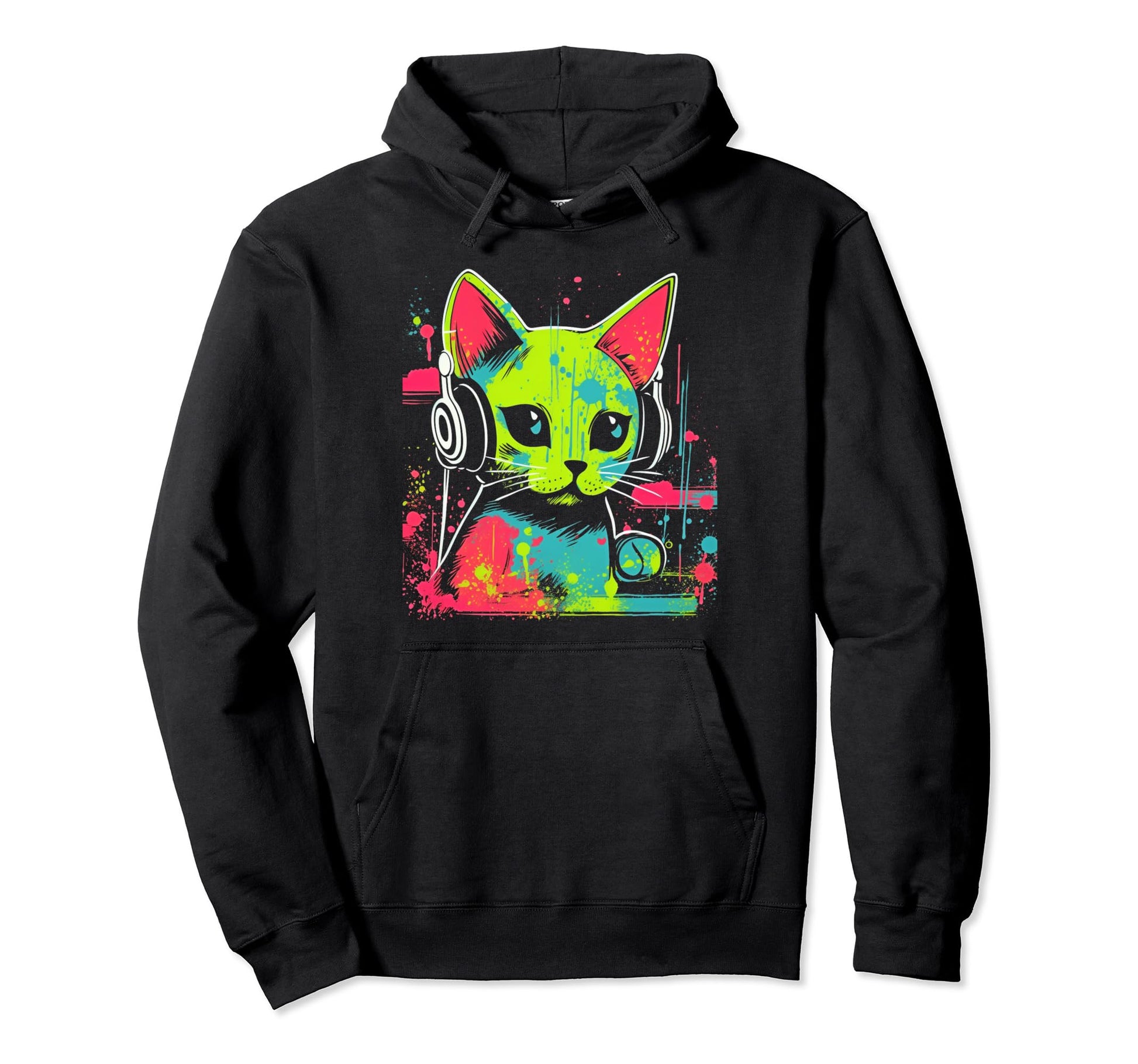Kawaii Cat Dj Japanese Edm Y2K Aesthetic 11 Hoodie - Graphic Print Unisex - T-Shirt, Sweatshirt, Hoodie