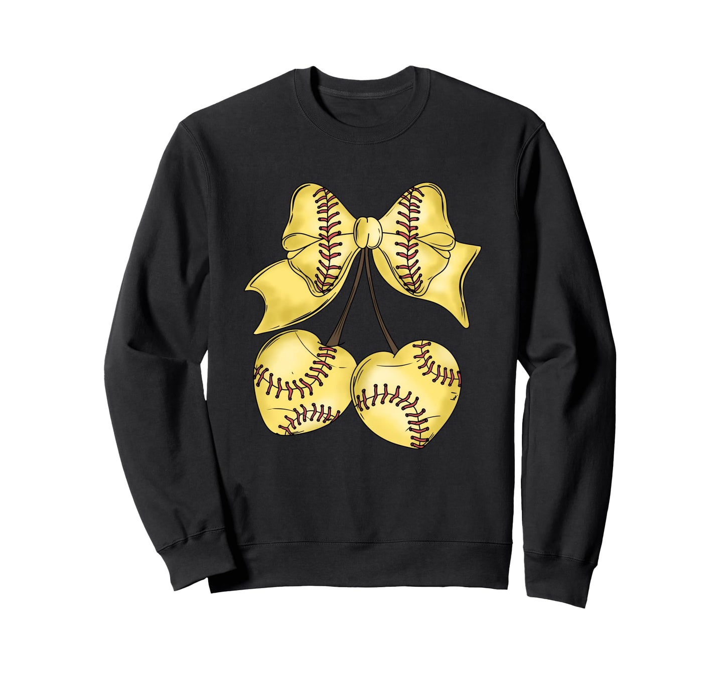 Heart Baseballs Bow Softball Lover Sweatshirt - Graphic Print for Adults - T-Shirt, Sweatshirt, Hoodie