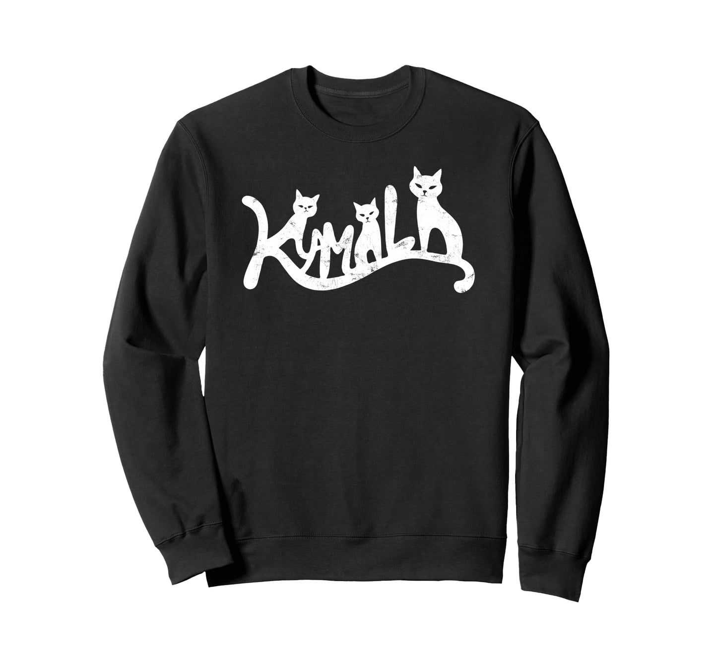 Kamala Cat Typography Distressed Sweatshirt - Fun Novelty Design Unisex - T-Shirt, Sweatshirt, Hoodie