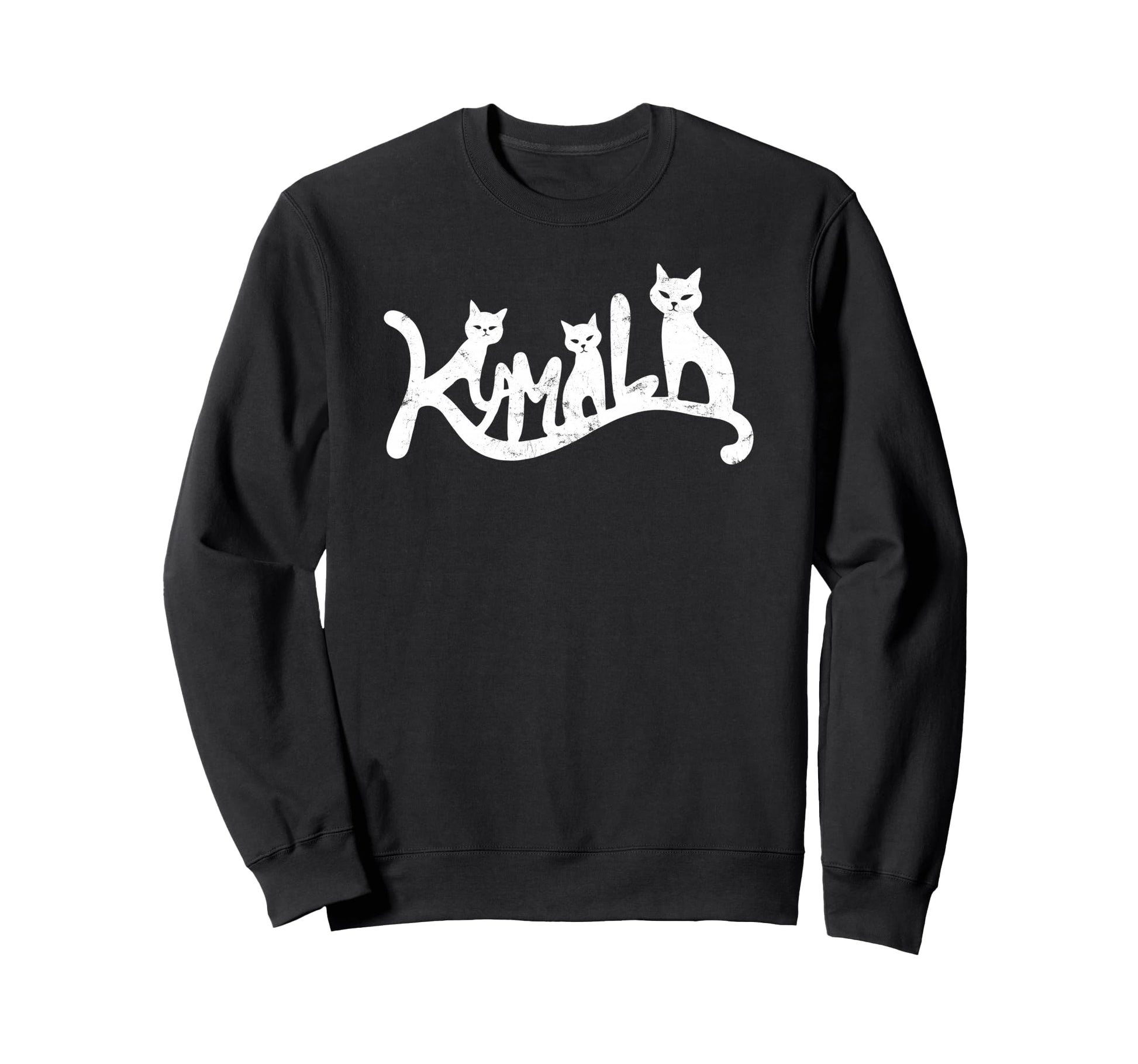 Kamala Cat Typography Distressed Sweatshirt - Fun Novelty Design Unisex - T-Shirt, Sweatshirt, Hoodie