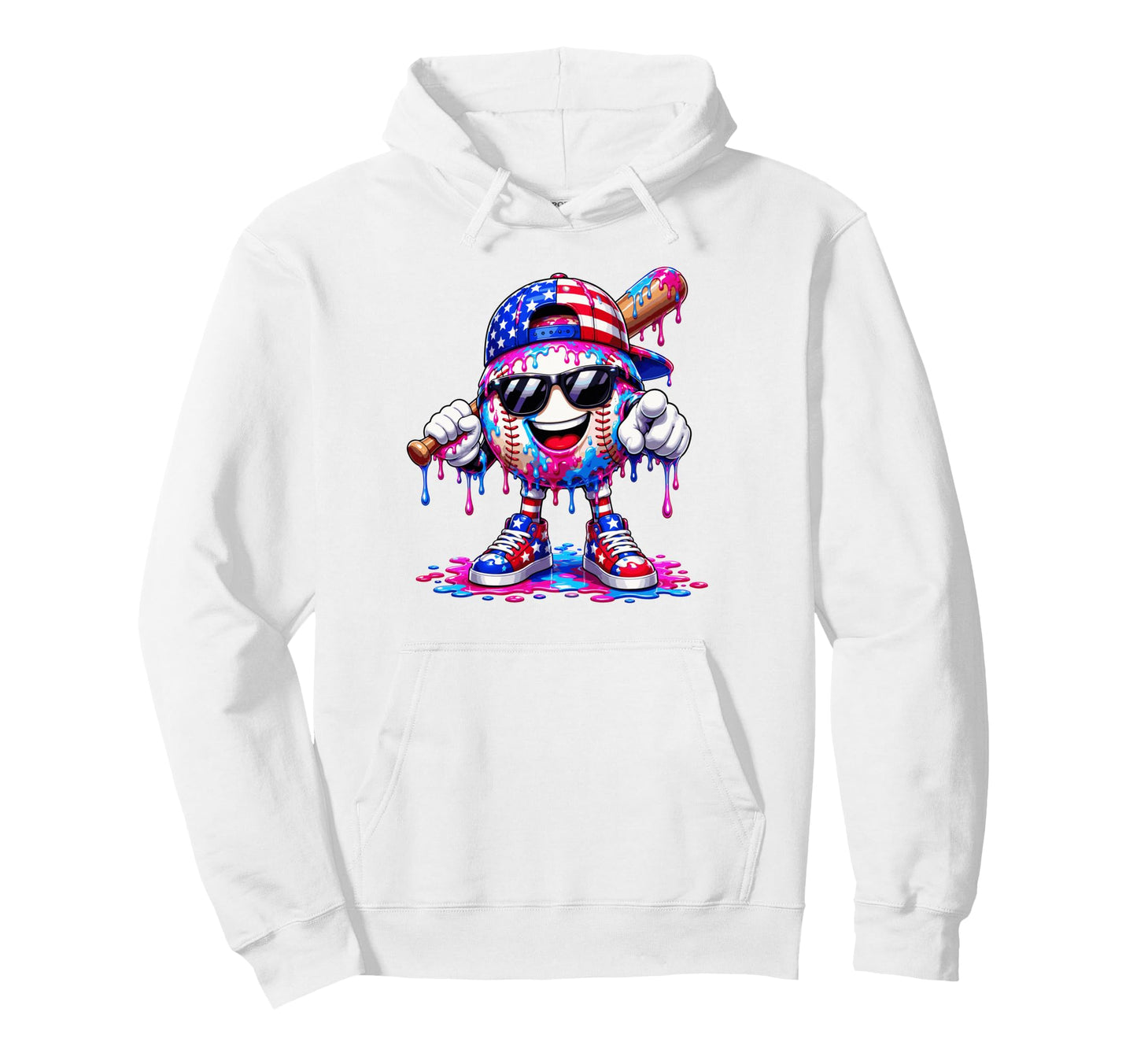4Th July Funny Baseball Ice Cream Drip Hoodie - Custom Art Print Unisex - T-Shirt, Sweatshirt, Hoodie