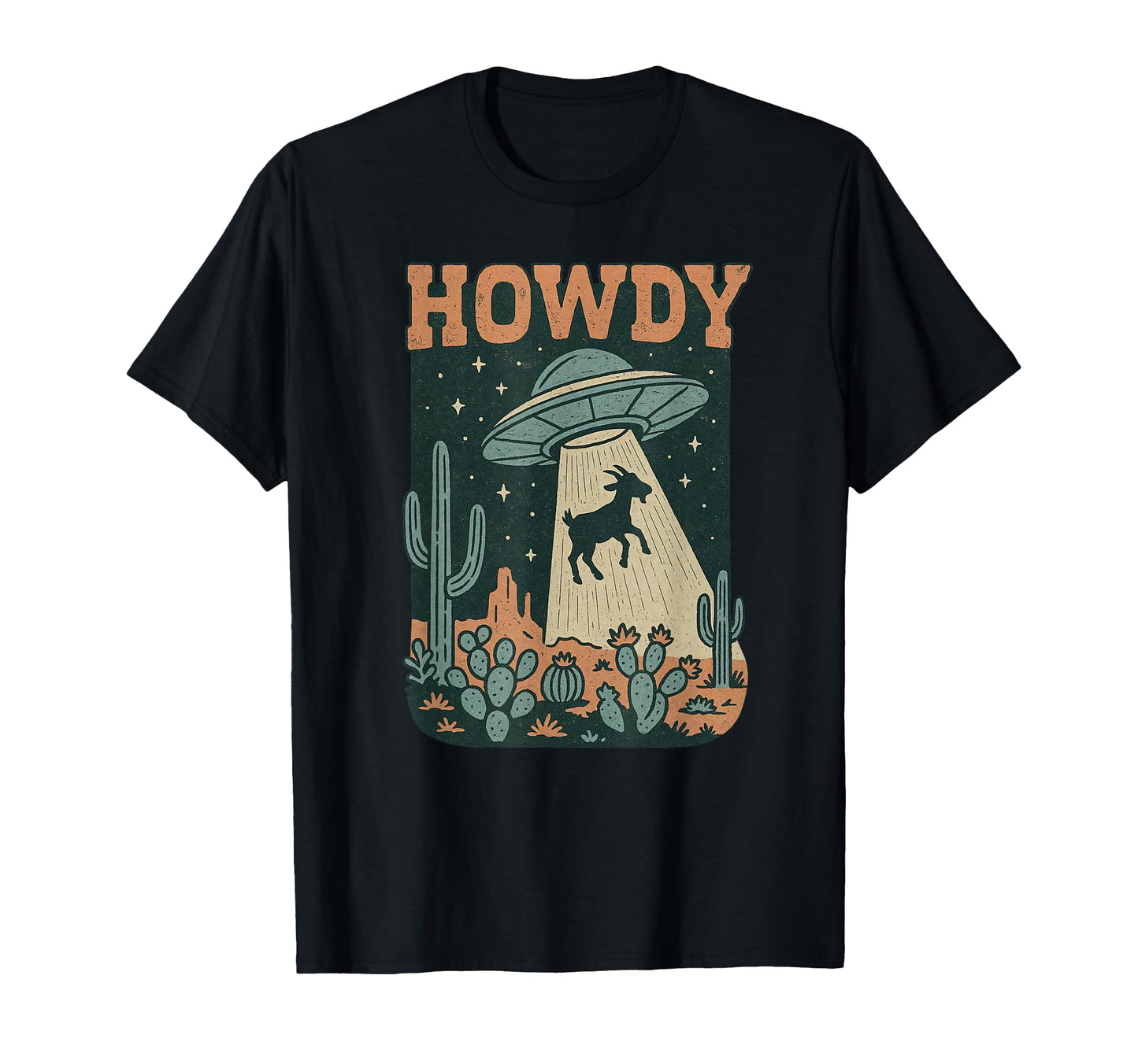 Howdy Western Goat Alien Ufo Abduction T-Shirt - Unique Graphic for Adults - T-Shirt, Sweatshirt, Hoodie