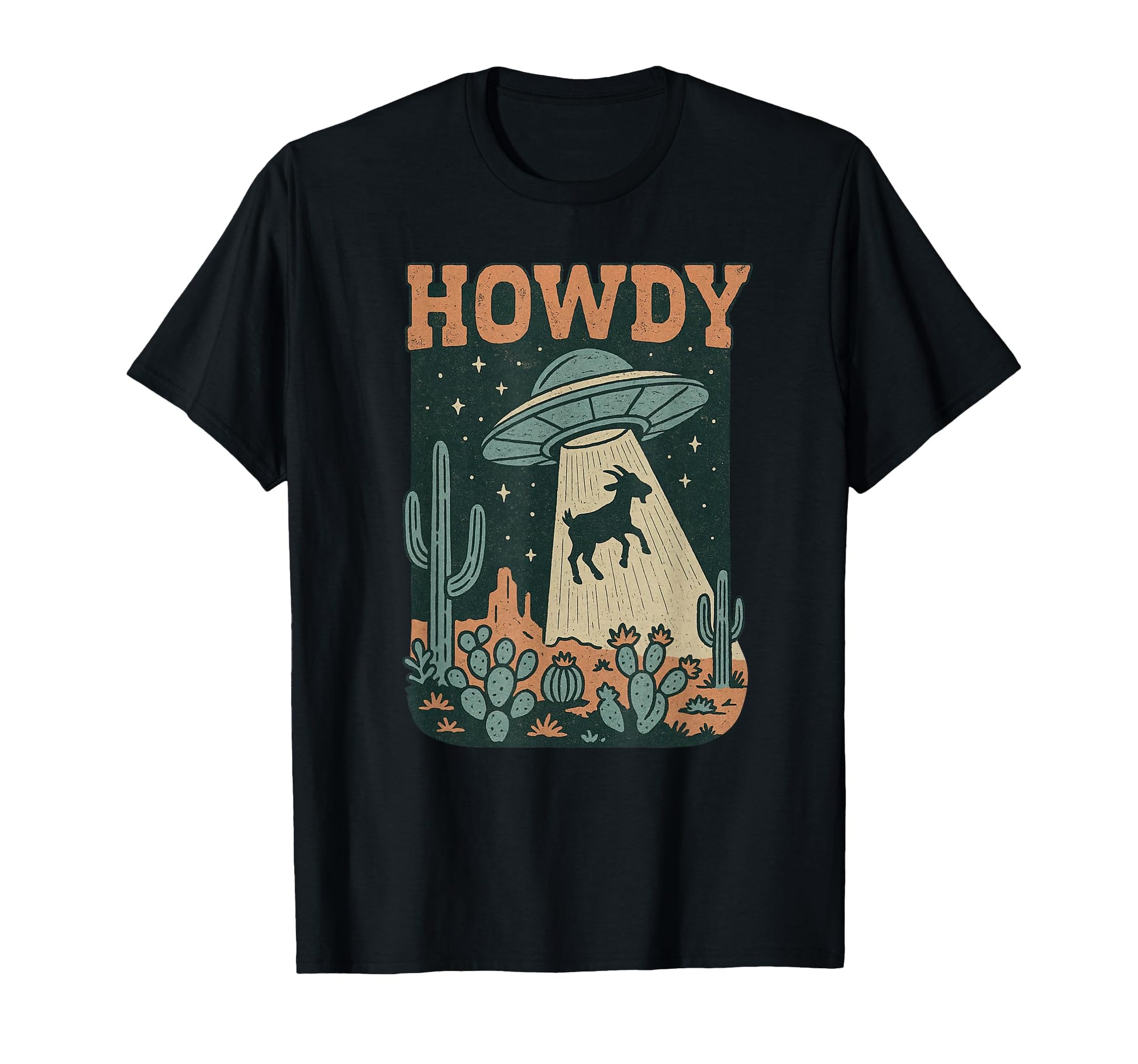 Howdy Western Goat Alien Ufo Abduction T-Shirt - Unique Graphic for Adults - T-Shirt, Sweatshirt, Hoodie