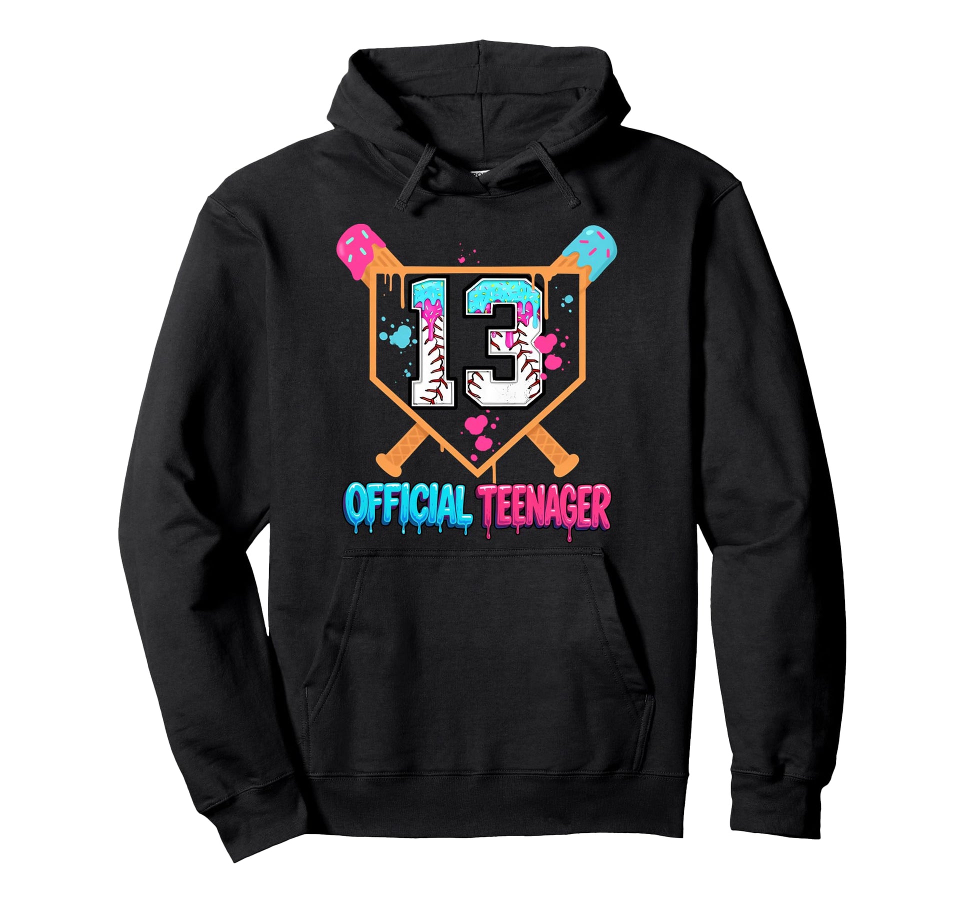 Baseball Drip 13Th Birthday Teenager Ice Hoodie - Novelty Apparel Unisex - T-Shirt, Sweatshirt, Hoodie