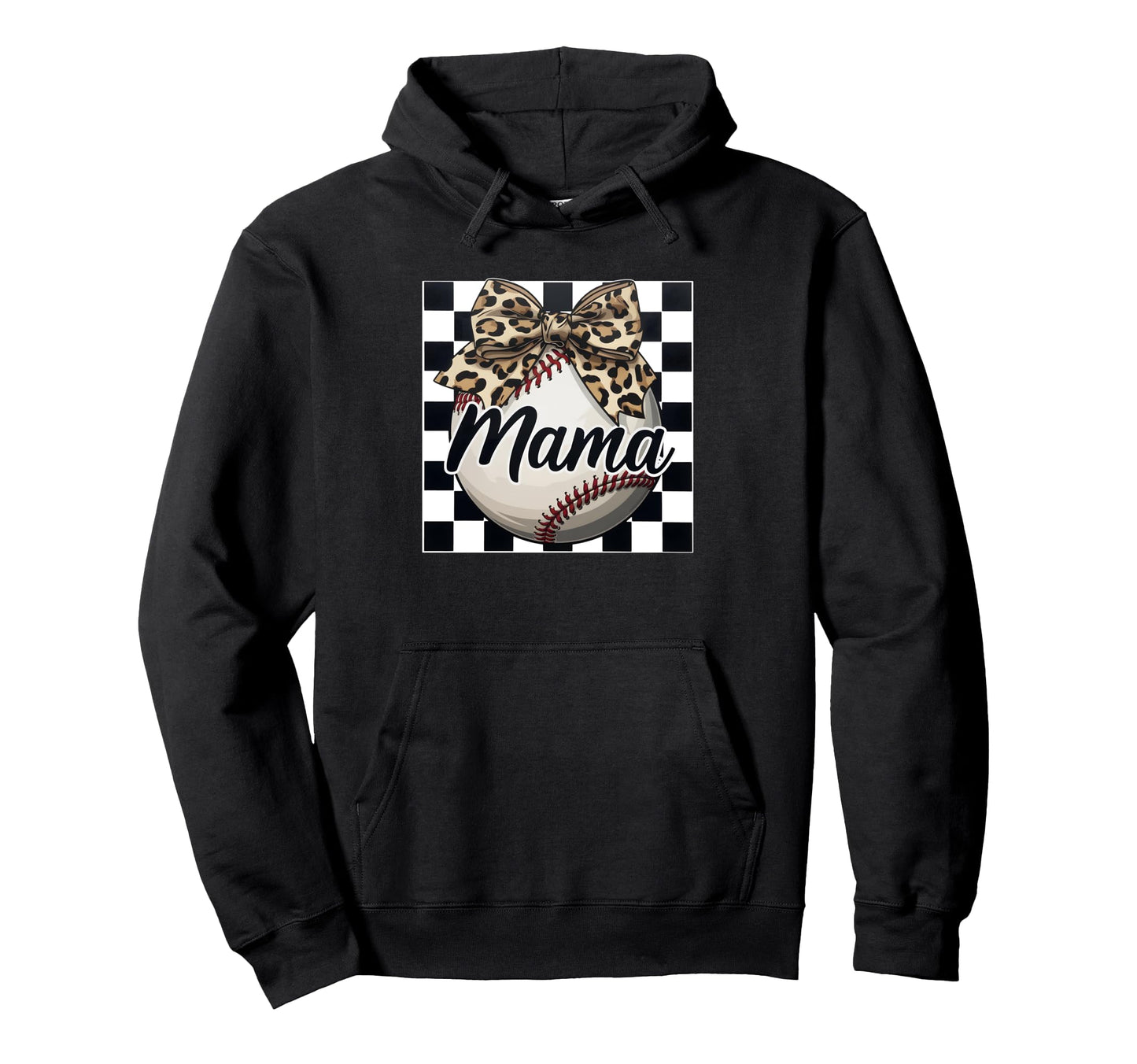 Leopard Bow Baseball Mama Hoodie - Fun Novelty Design for Adults - T-Shirt, Sweatshirt, Hoodie