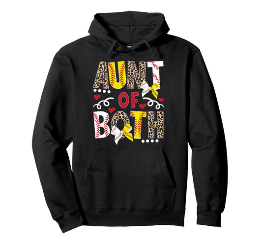 Aunt Both Leopard Softball Baseball Hoodie - Fun Novelty Design Men Women - T-Shirt, Sweatshirt, Hoodie