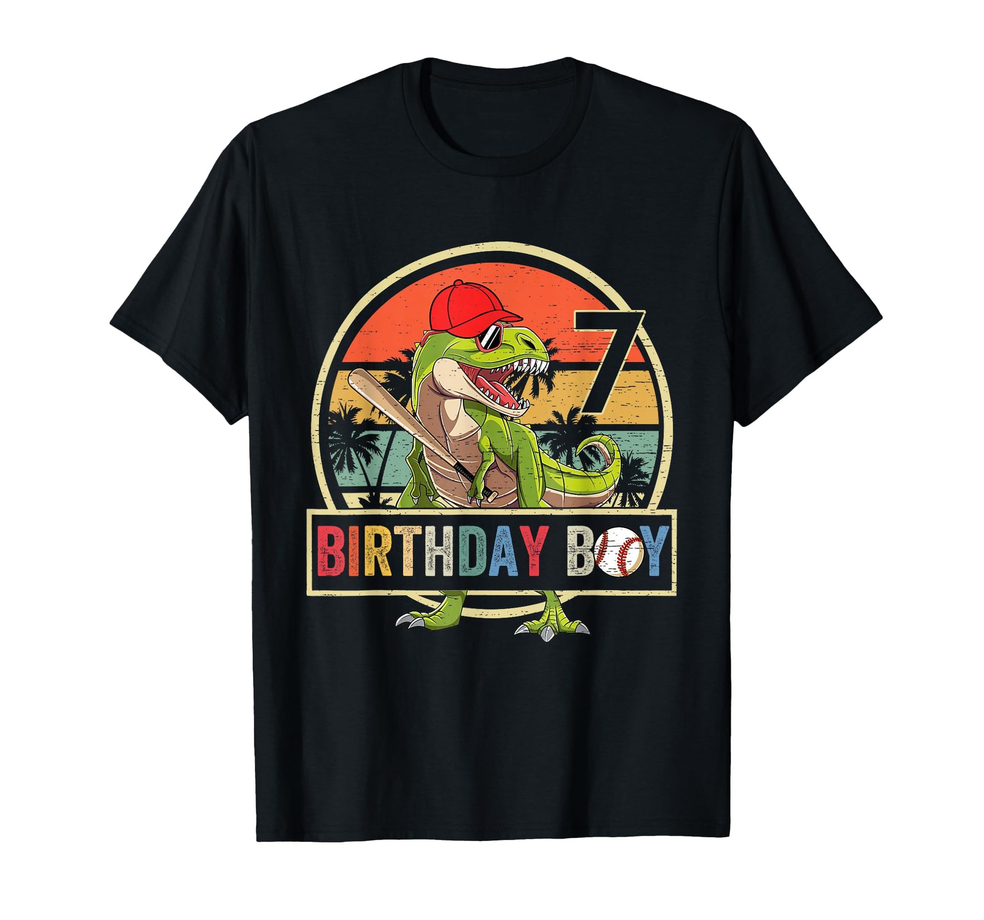 7 Birthday Dinosaur Baseball T-Shirt - Custom Art Print Men Women - T-Shirt, Sweatshirt, Hoodie