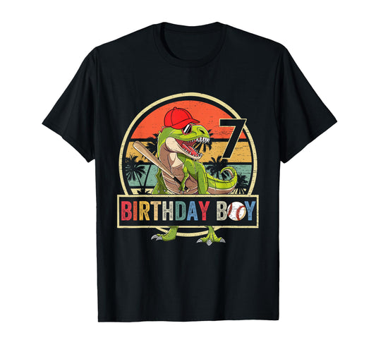 7 Birthday Dinosaur Baseball T-Shirt - Custom Art Print Men Women - T-Shirt, Sweatshirt, Hoodie