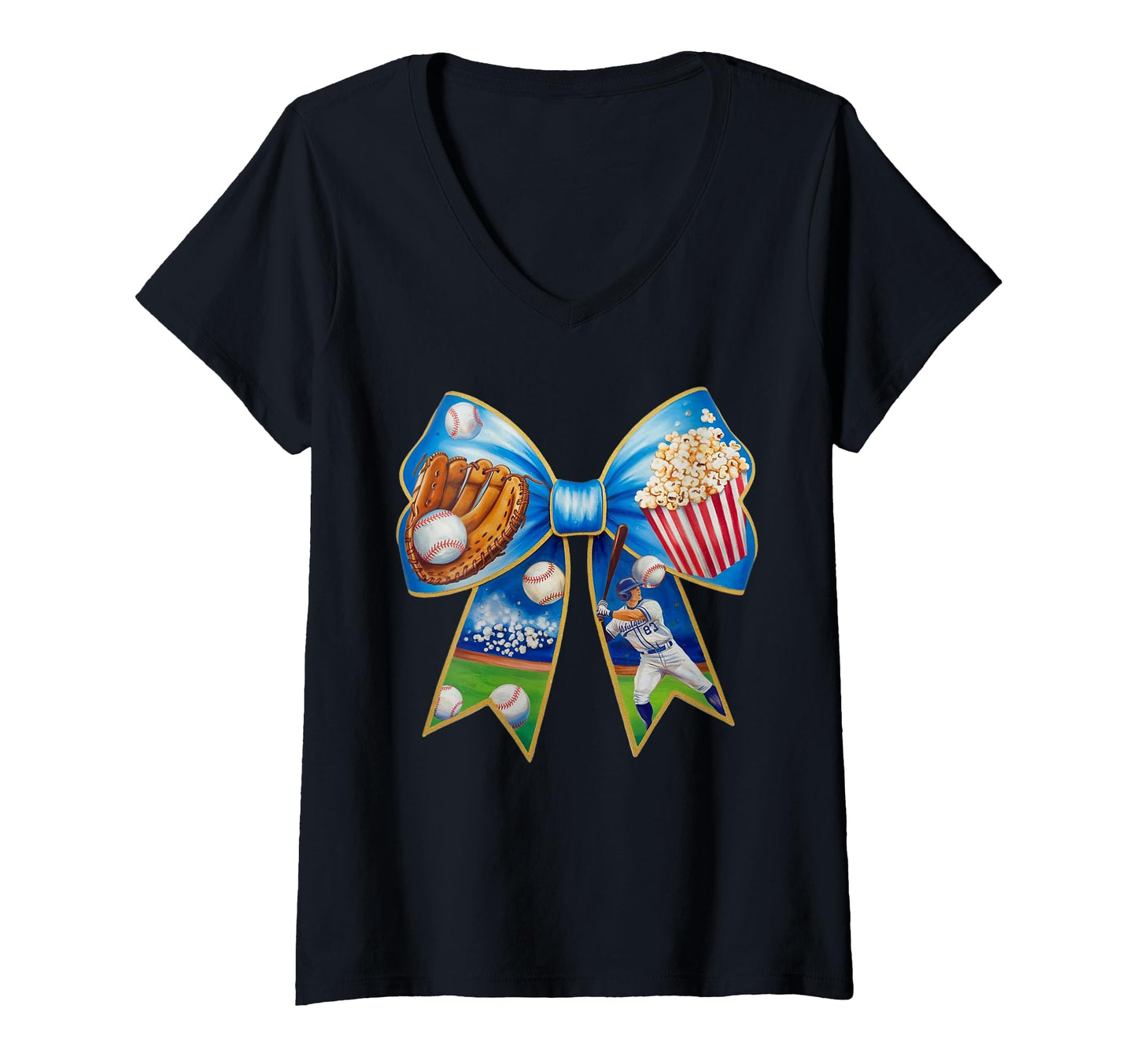Baseball Bow Popcorn Glove Bat Player T-Shirt - Minimalist Print Men Women - T-Shirt, Sweatshirt, Hoodie