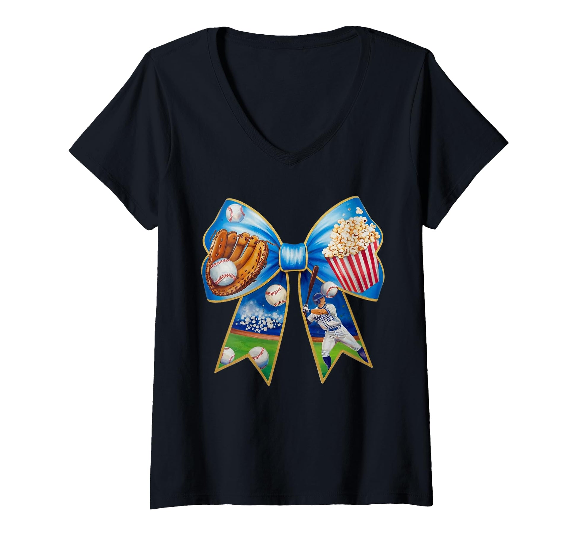 Baseball Bow Popcorn Glove Bat Player T-Shirt - Minimalist Print Men Women - T-Shirt, Sweatshirt, Hoodie