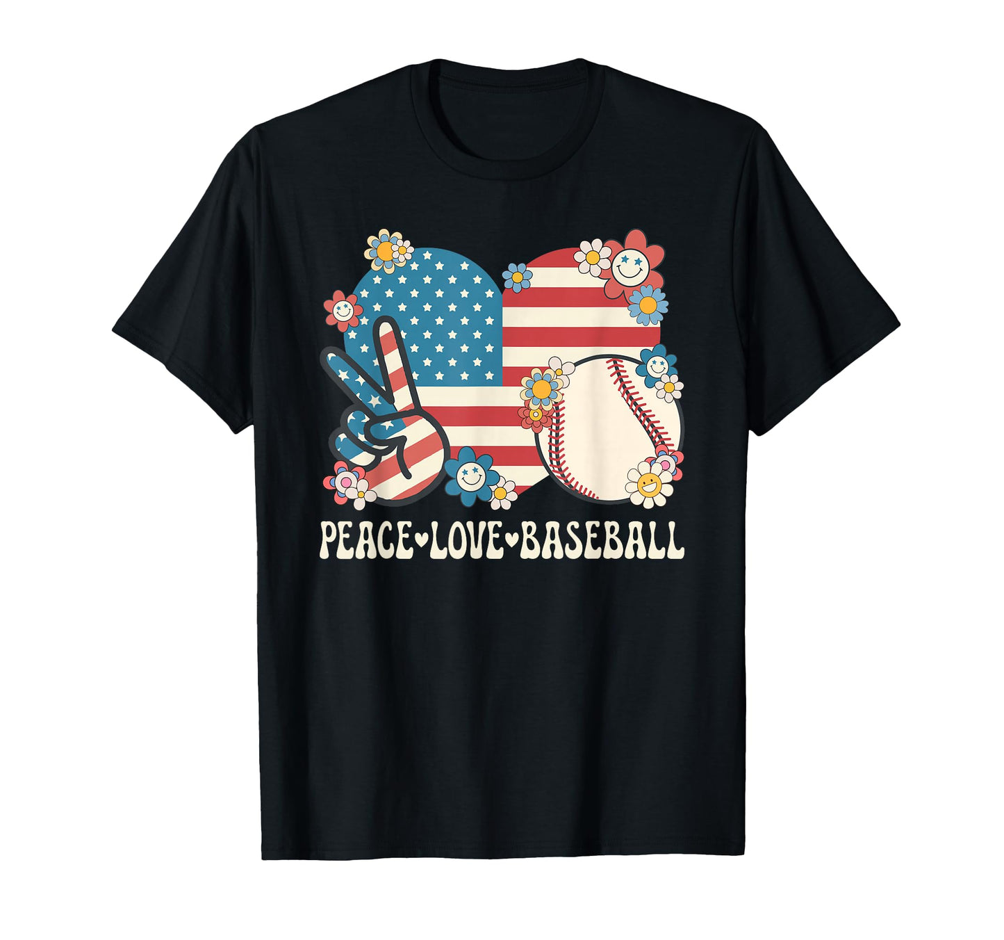 Peace Love Baseball Lover American Flag T-Shirt - Unique Graphic Unisex - T-Shirt, Sweatshirt, Hoodie