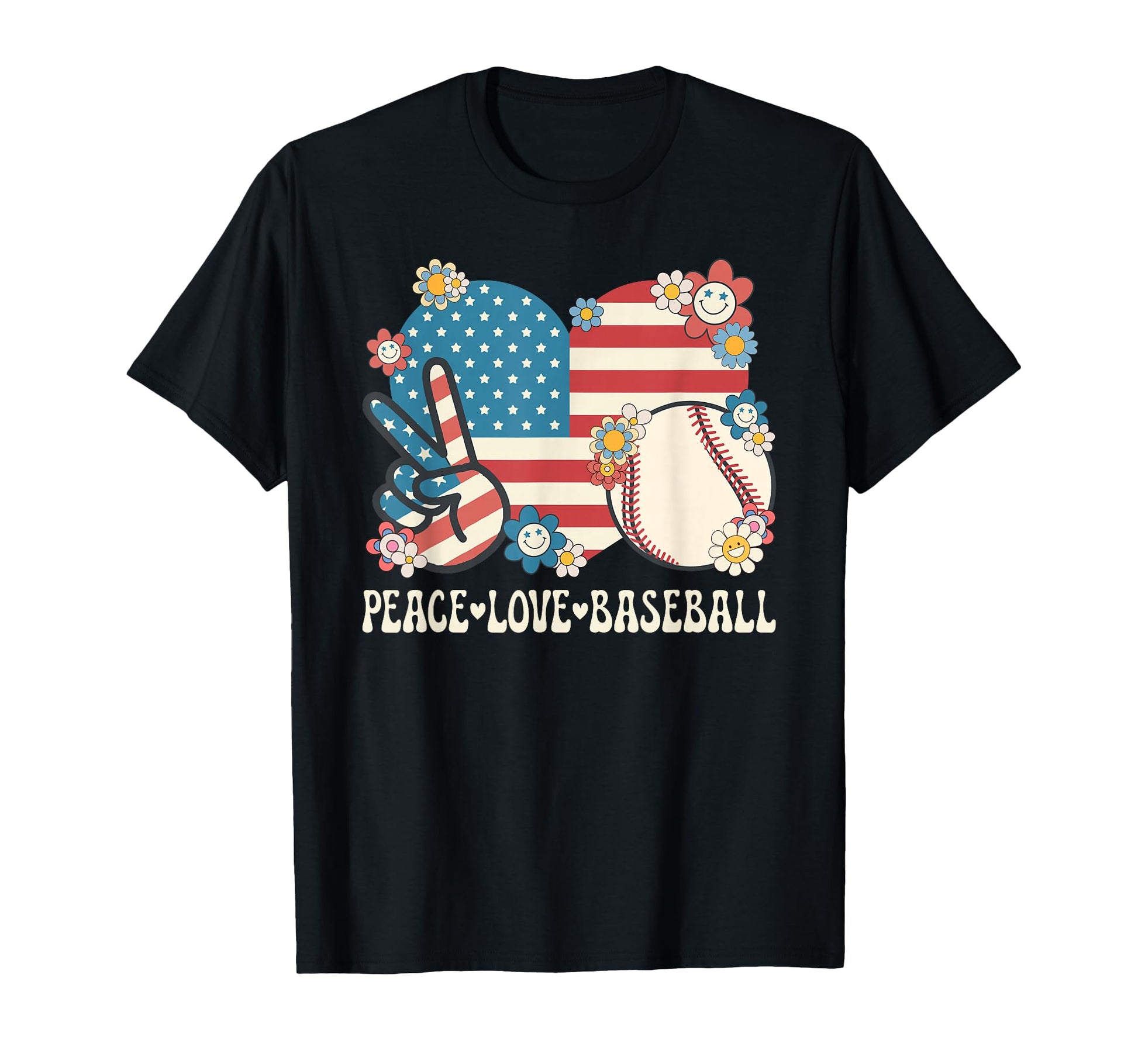 Peace Love Baseball Lover American Flag T-Shirt - Unique Graphic Unisex - T-Shirt, Sweatshirt, Hoodie