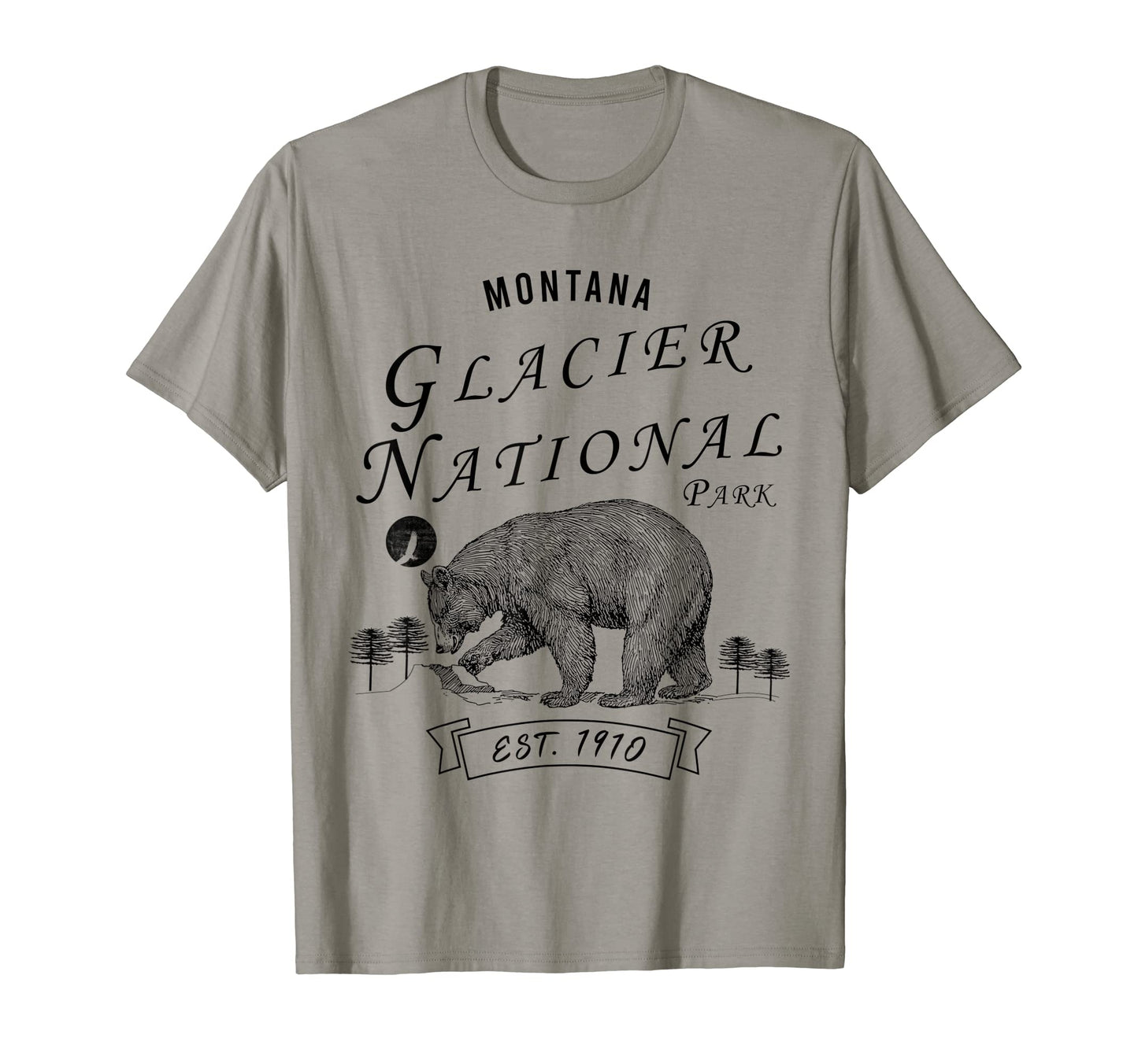 Glacier National Park Montana Bear T-Shirt - Novelty Apparel for Adults - T-Shirt, Sweatshirt, Hoodie
