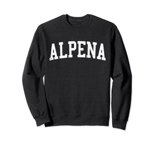Alpena Mi Distressed White Varsity Sweatshirt - Minimalist Print for Adults - T-Shirt, Sweatshirt, Hoodie