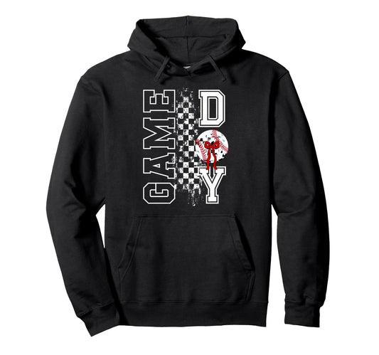 Baseball Game Day Bow Game Day Baseball Hoodie - Novelty Apparel Unisex - T-Shirt, Sweatshirt, Hoodie