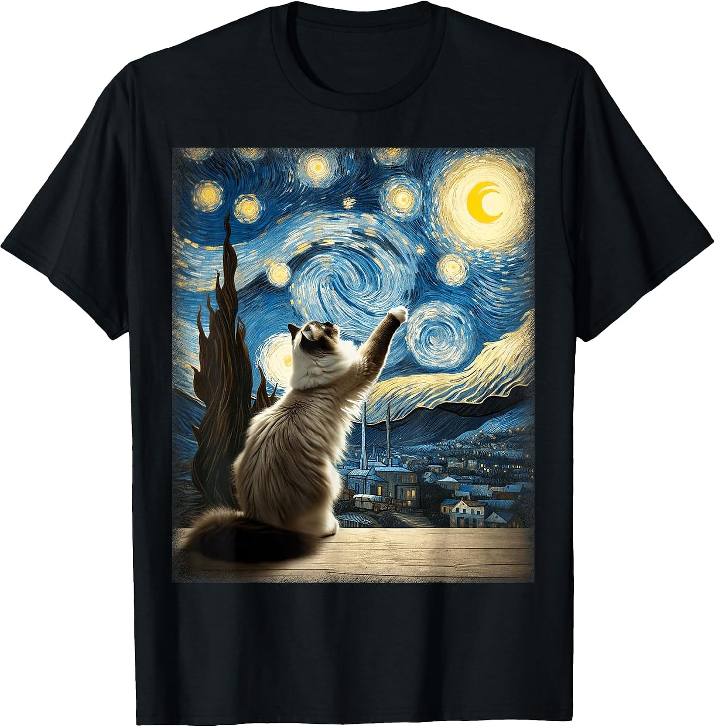 Van Gogh Starry Night Moon Artistic Pet Lover Ragdoll - Adult & Kids T-Shirts, Sweatshirts & Hoodies apparel design preview 1