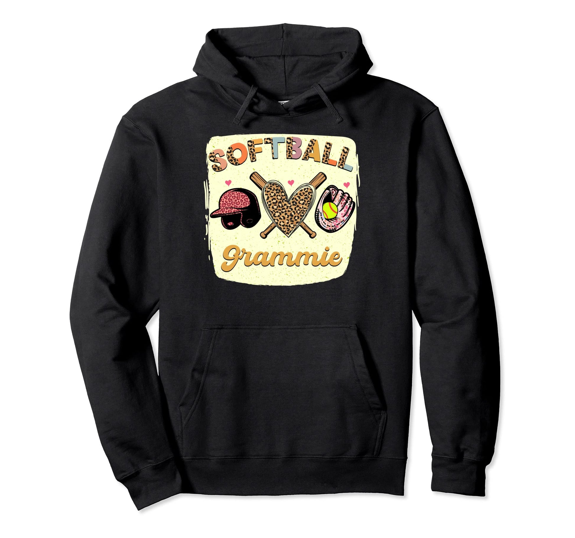 Bleached Softball Grammie Leopard Heart Hoodie - Trendy Graphic Unisex - T-Shirt, Sweatshirt, Hoodie