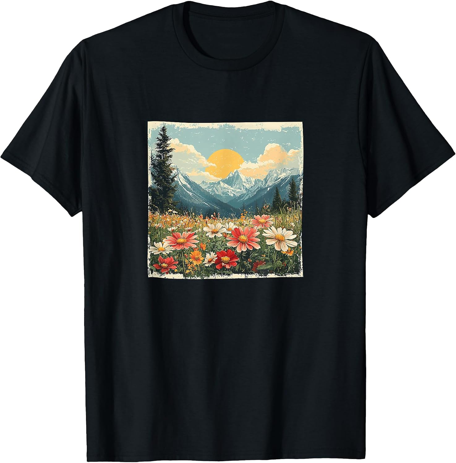 Mountain Meadow Flowers Vintage Landscape Merch - Adult & Kids T-Shirts, Sweatshirts & Hoodies apparel design preview 1