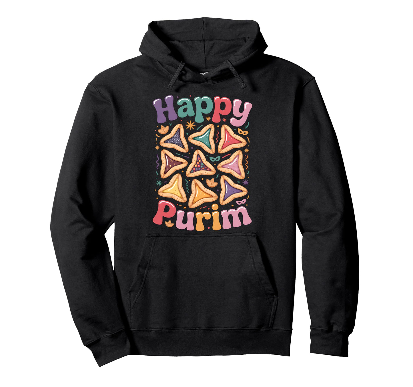 Happy Purim Hamantaschen Cookies Jewish Hoodie - Custom Art Print Unisex - T-Shirt, Sweatshirt, Hoodie