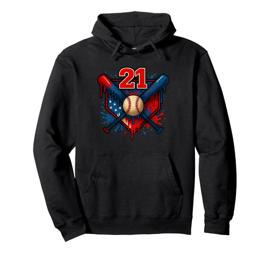 Baseball 21 Year Old Splash Drip 21St Hoodie - Novelty Apparel Unisex - T-Shirt, Sweatshirt, Hoodie
