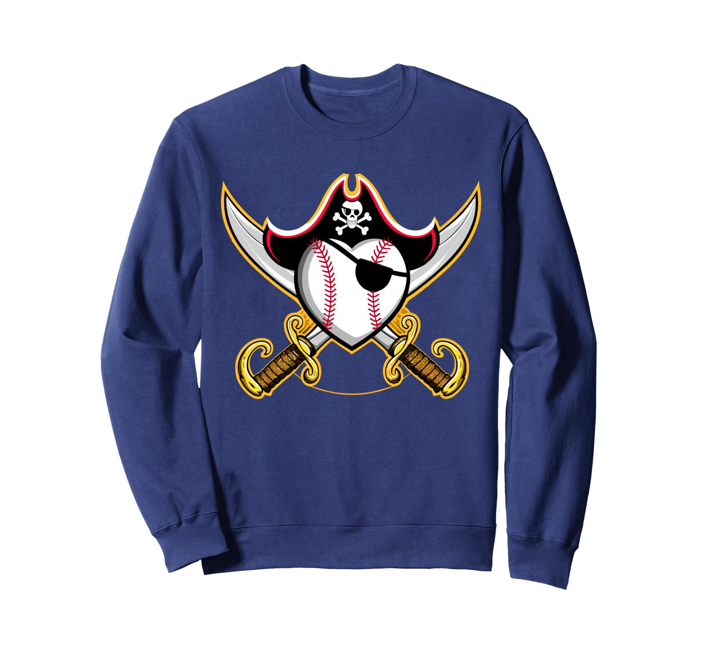 Pirate Baseball Heart Skull Pirate Sweatshirt - Custom Art Print Men Women - T-Shirt, Sweatshirt, Hoodie