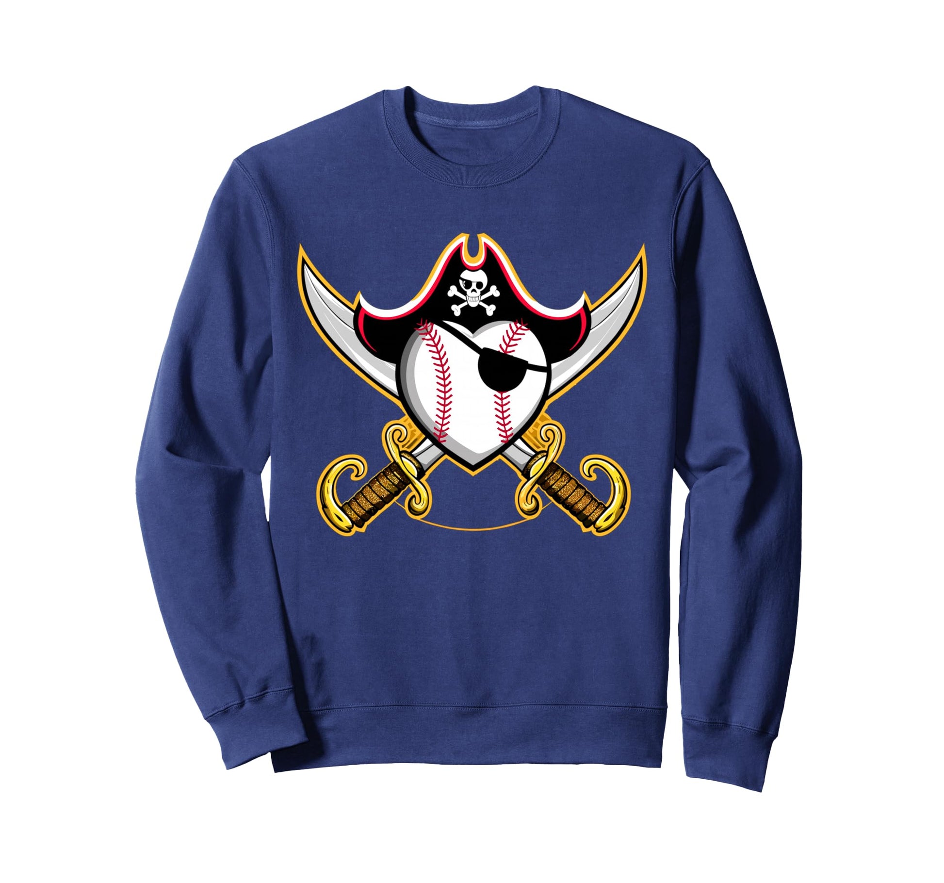 Pirate Baseball Heart Skull Pirate Sweatshirt - Custom Art Print Men Women - T-Shirt, Sweatshirt, Hoodie