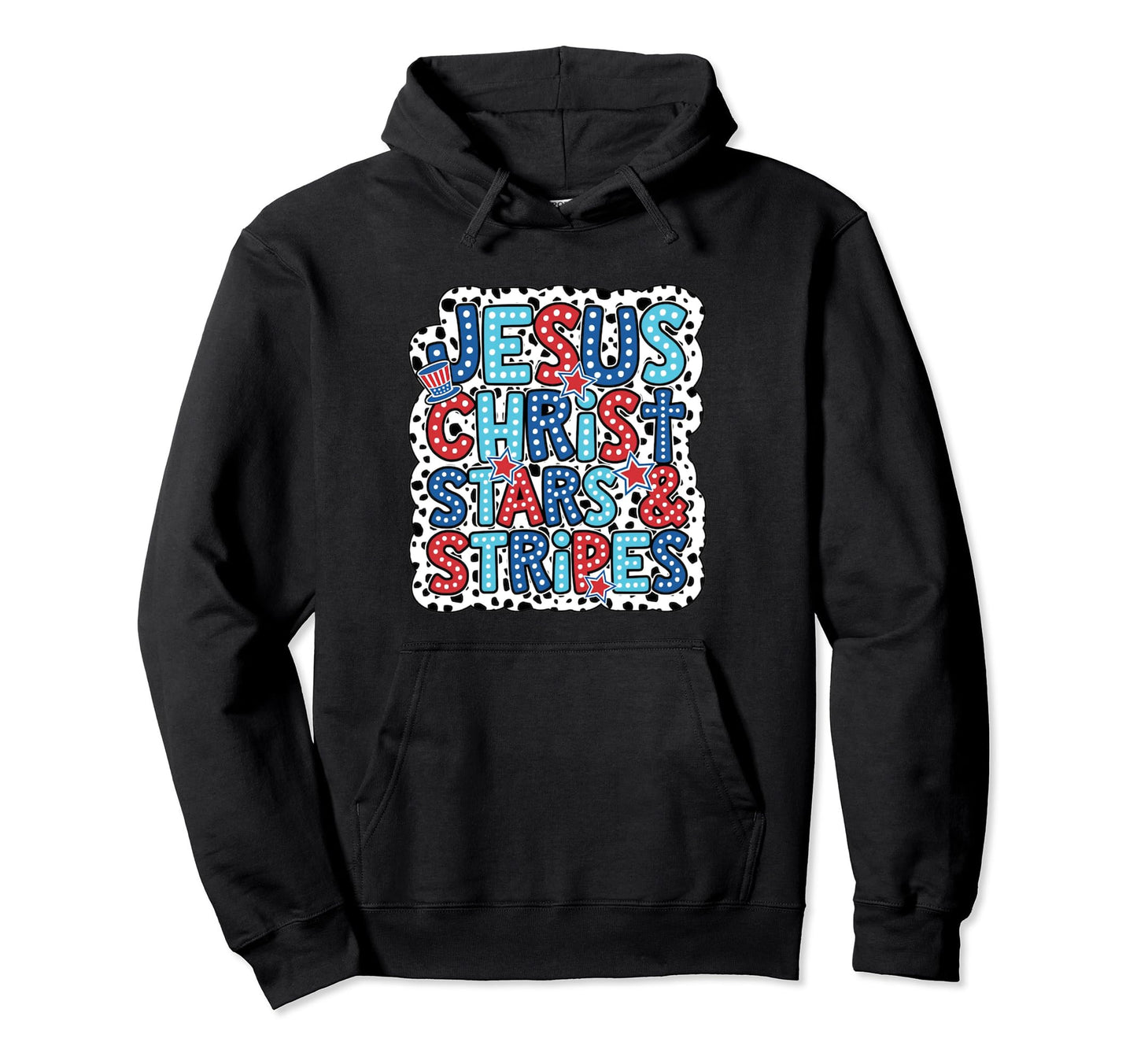 Jesus Christ Stars Stripes Dalmatian Dots Hoodie - Unique Graphic Unisex - T-Shirt, Sweatshirt, Hoodie