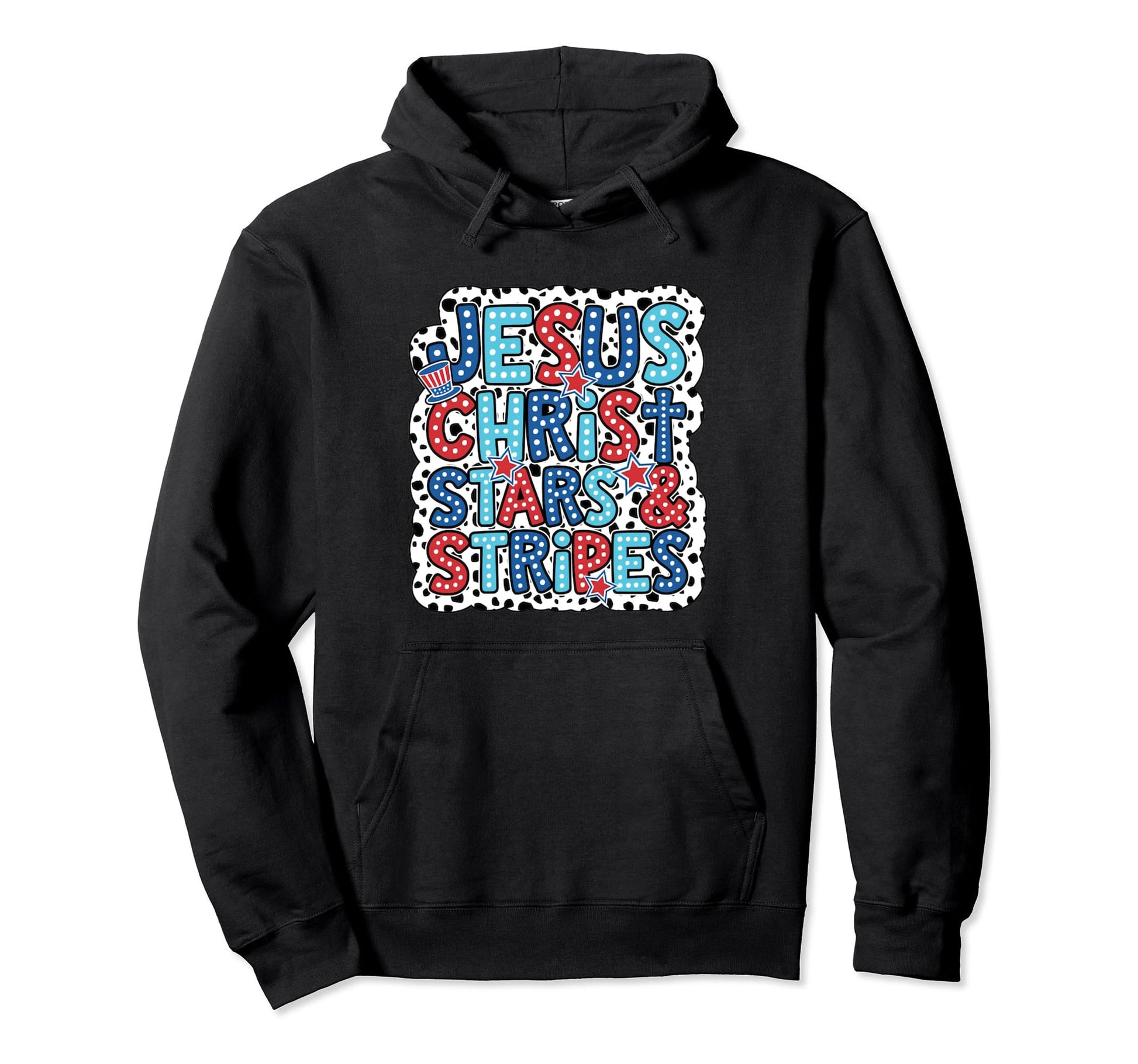 Jesus Christ Stars Stripes Dalmatian Dots Hoodie - Unique Graphic Unisex - T-Shirt, Sweatshirt, Hoodie