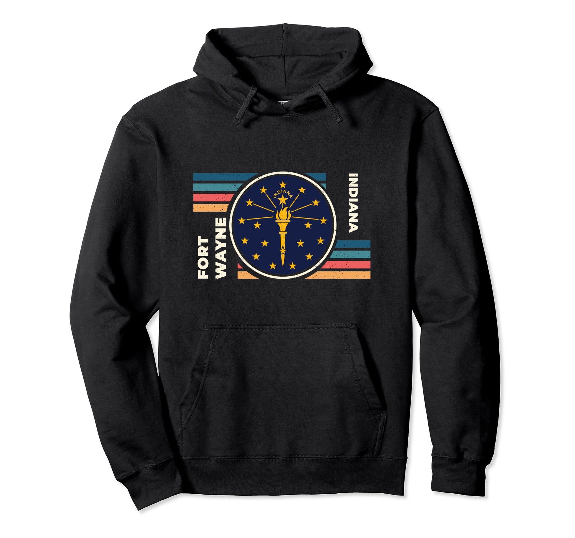 Indiana State Flag Fort Wayne Stripes 70S 80S Hoodie - Graphic Print Unisex - T-Shirt, Sweatshirt, Hoodie