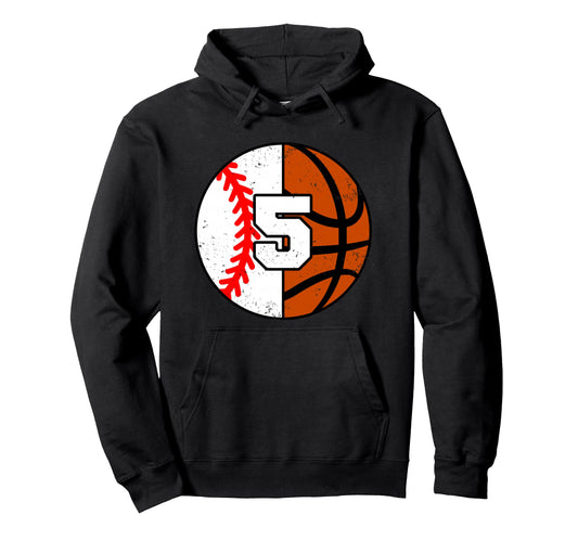 Baseball Basketball Number 5 Hoodie - Casual Everyday Wear Men Women - T-Shirt, Sweatshirt, Hoodie
