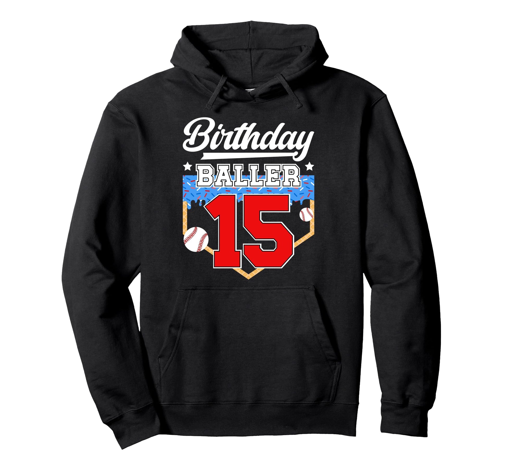 15Th Baseball Birthday 15 Year Old Baseball Hoodie - Trendy Graphic Unisex - T-Shirt, Sweatshirt, Hoodie
