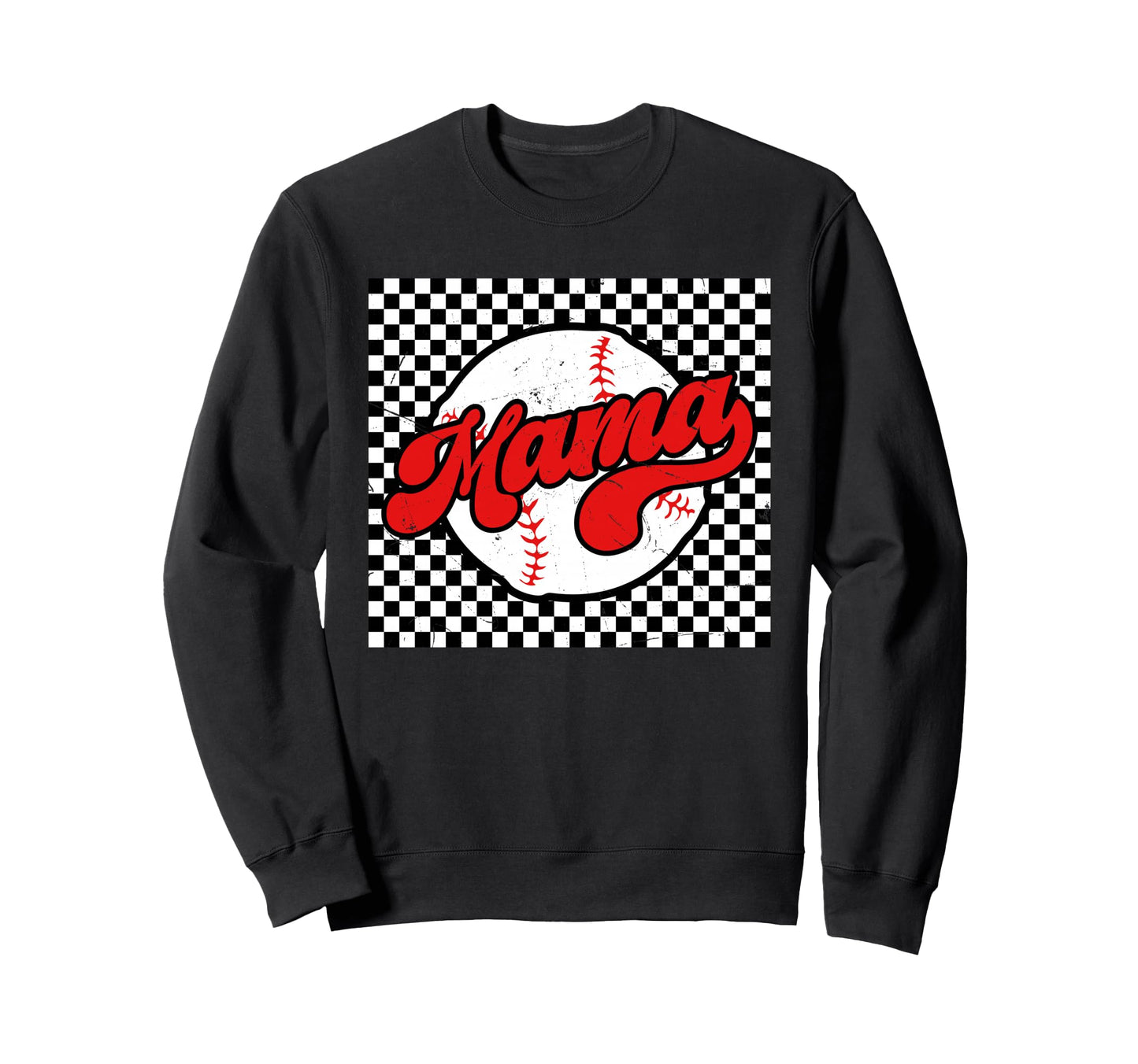 Baseball Mama Checkered Softball Mom Sweatshirt - Minimalist Print Unisex - T-Shirt, Sweatshirt, Hoodie