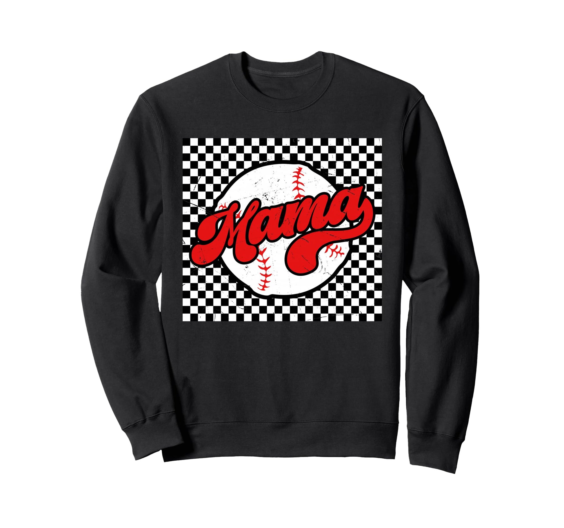 Baseball Mama Checkered Softball Mom Sweatshirt - Minimalist Print Unisex - T-Shirt, Sweatshirt, Hoodie
