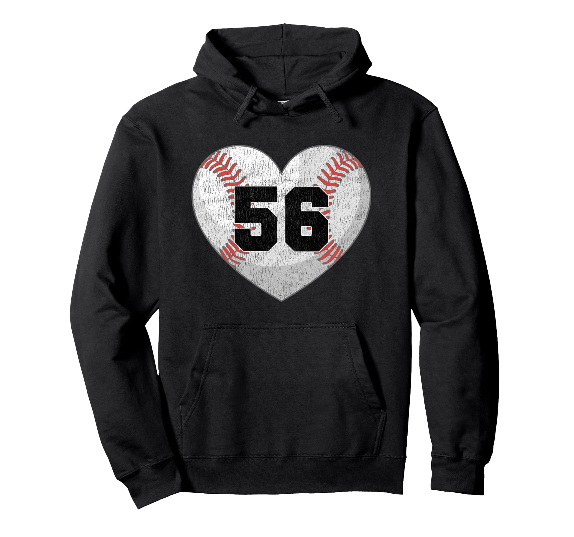 Baseball Number 56 Distressed Heart Hoodie - Streetwear Style for Adults - T-Shirt, Sweatshirt, Hoodie