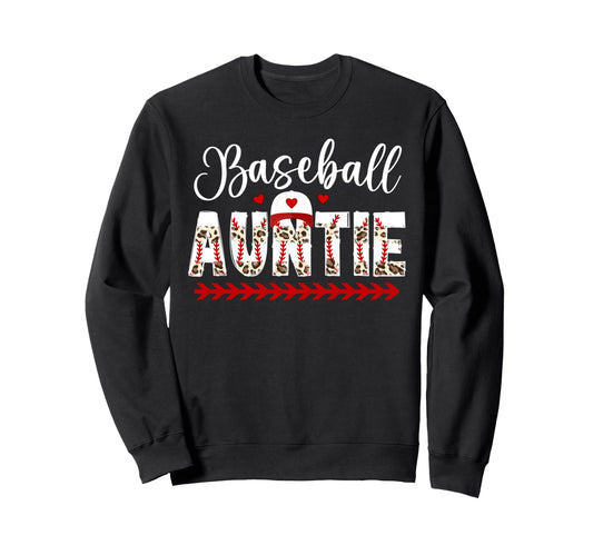 Baseball Auntie Leopard Baseball Sweatshirt - Aesthetic Graphic Men Women - T-Shirt, Sweatshirt, Hoodie