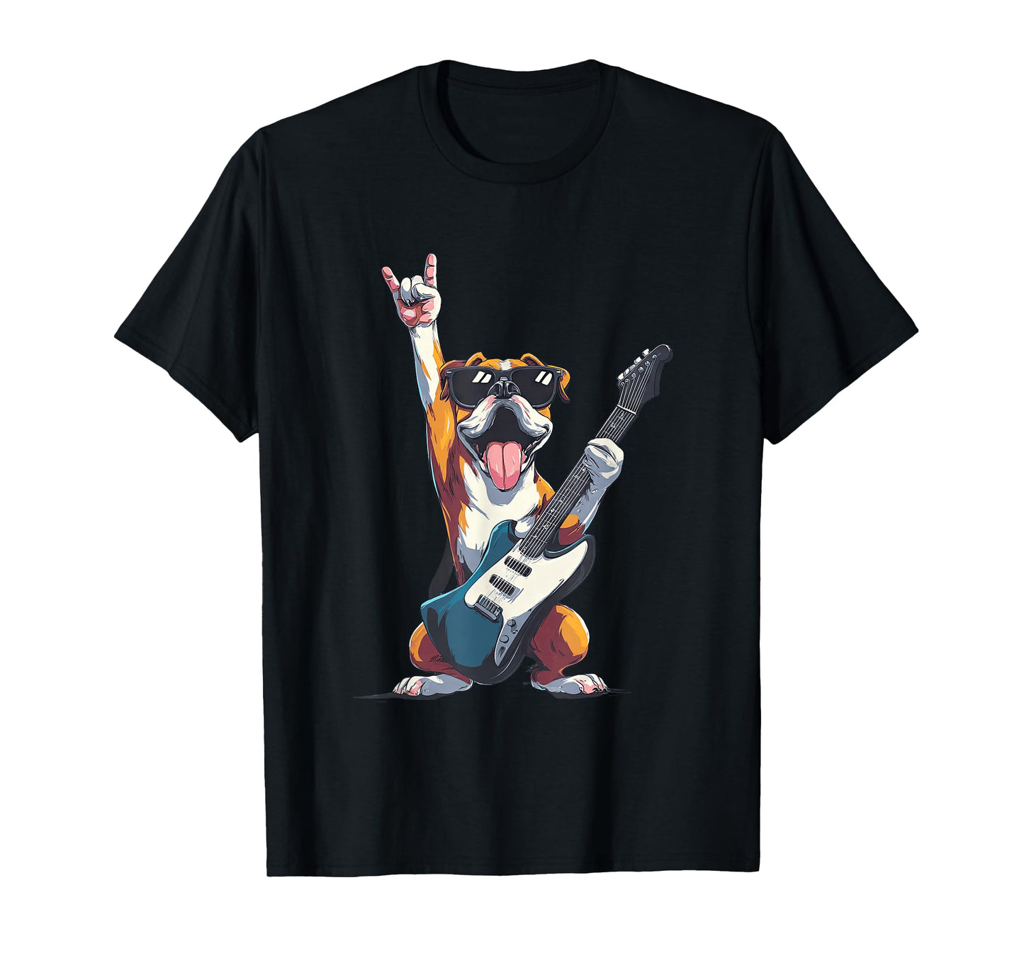 Bulldog Rock Dog Guitar Playing T-Shirt - Minimalist Print for Adults - T-Shirt, Sweatshirt, Hoodie