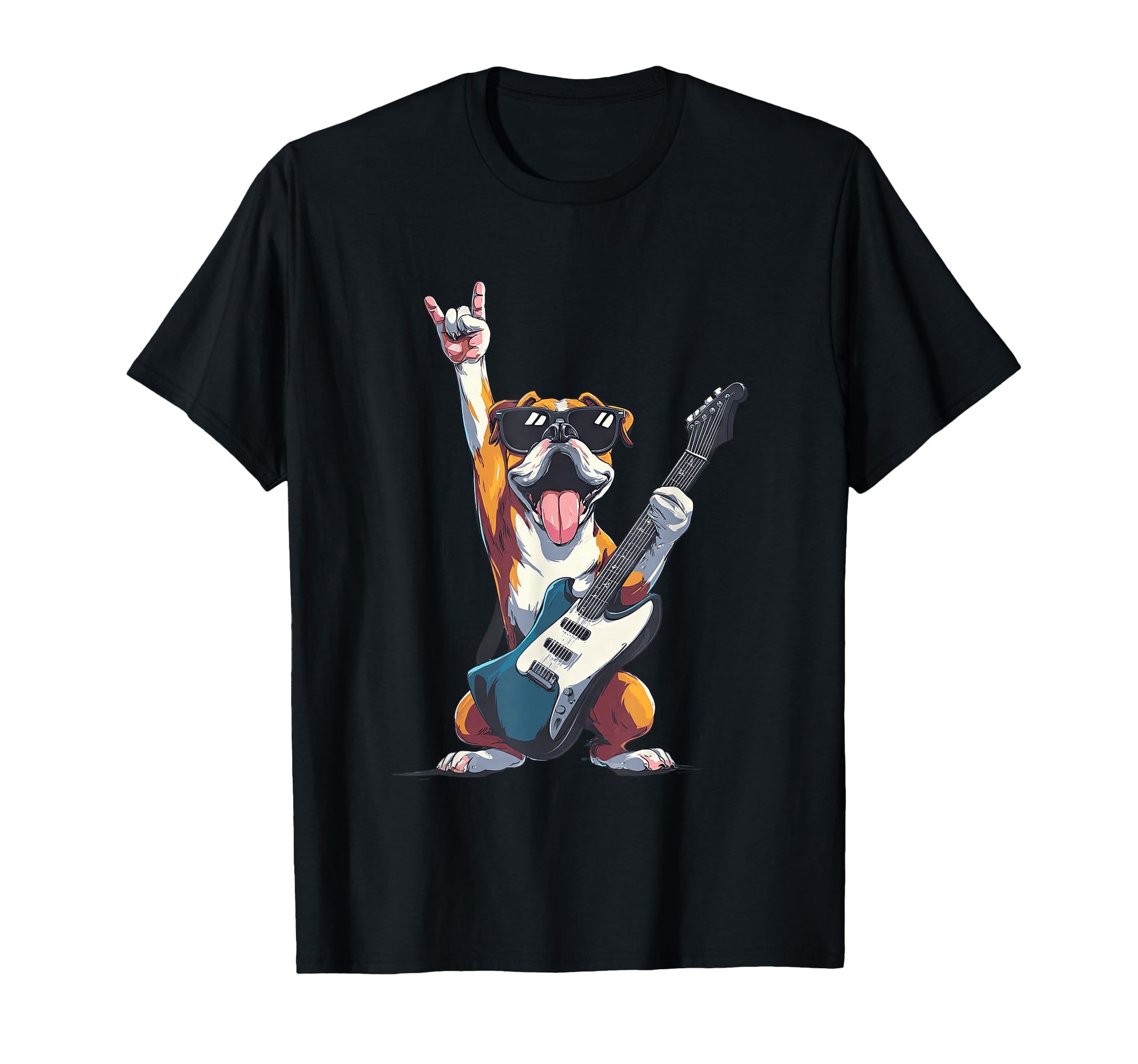 Bulldog Rock Dog Guitar Playing T-Shirt - Minimalist Print for Adults - T-Shirt, Sweatshirt, Hoodie