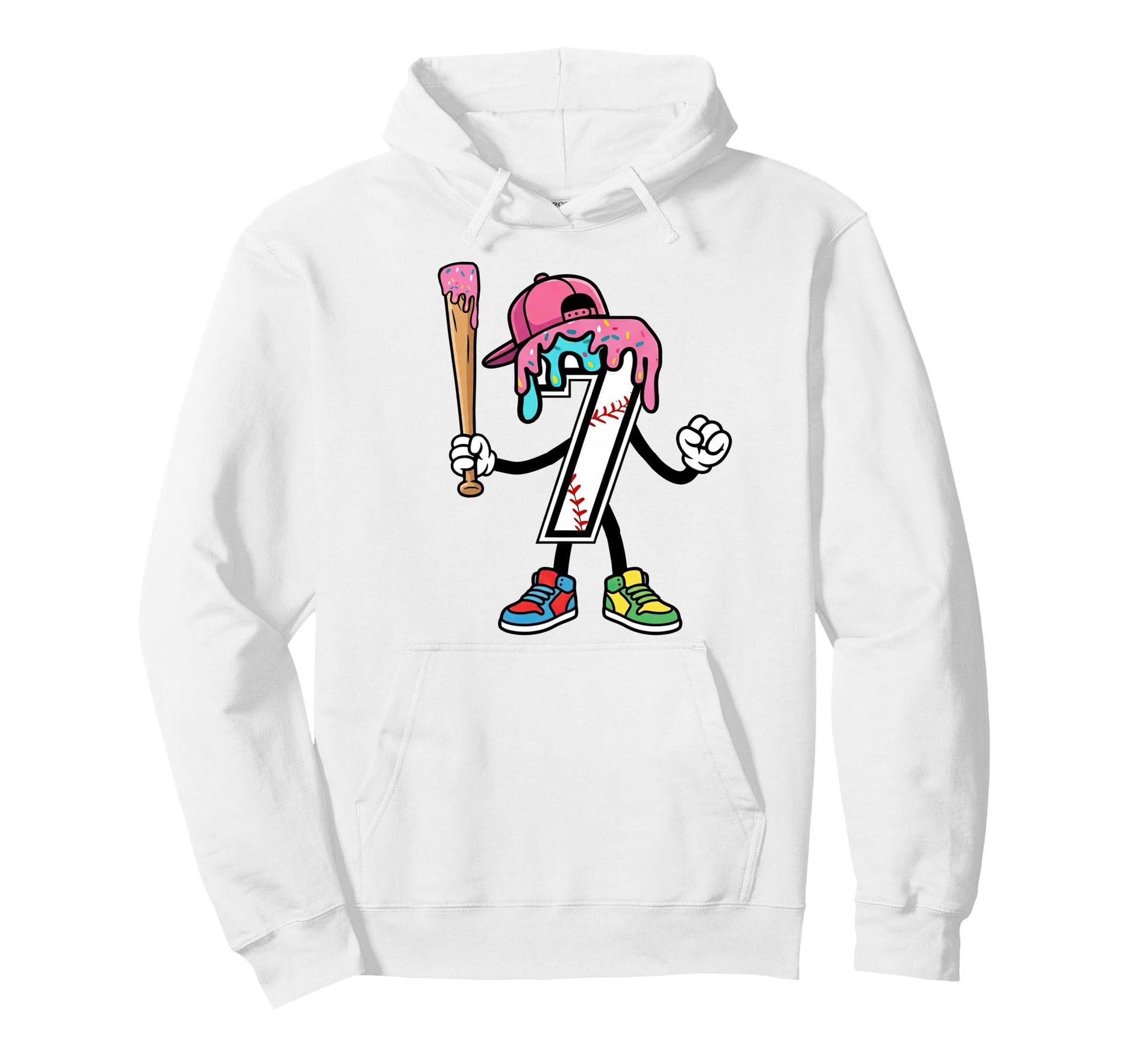 7Th Birthday Baseball Ice Cream Drip Hoodie - Custom Art Print for Adults - T-Shirt, Sweatshirt, Hoodie